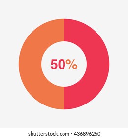 icon pie red and orange chart 50 percent, pie chart vector