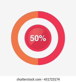 icon pie red and orange chart 50 percent