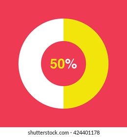 icon pie yellow chart 50 percent red background