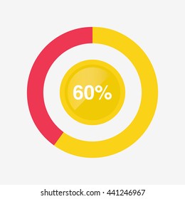 icon pie yellow and red chart 60 percent, pie chart vector