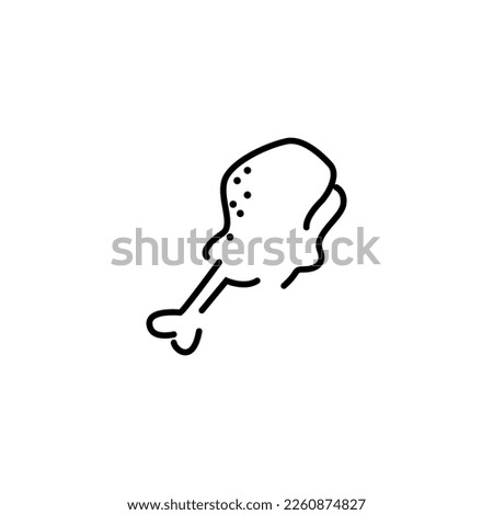 icon of a piece of chicken on the bone, bird's leg, delicious food. Icon in black line vector isolated on white background