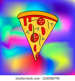 Icon of piece of pizza at colorful background
