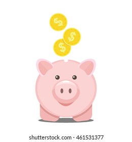 icon pig piggy bank and money. flat vector illustration isolated on white background