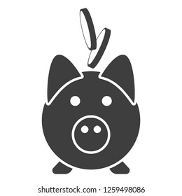 Icon piggy bank with falling coins into it. Vector on white background