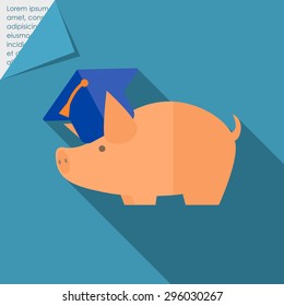 Icon of piggy bank wearing graduation cap 