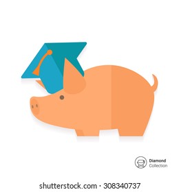 Icon of piggy bank wearing graduation cap 
