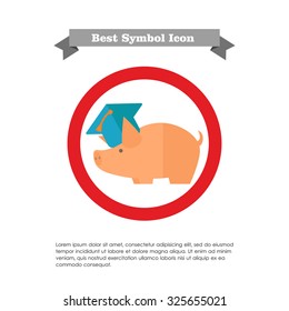 Icon of piggy bank wearing graduation cap 