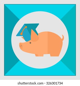 Icon of piggy bank wearing graduation cap 