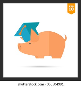 Icon of piggy bank wearing graduation cap 