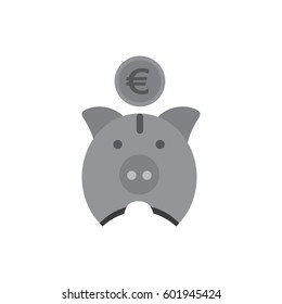 icon piggy pig with a coin. black and white