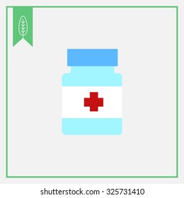 Icon of pill bottle with cross label