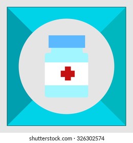 Icon of pill bottle with cross label