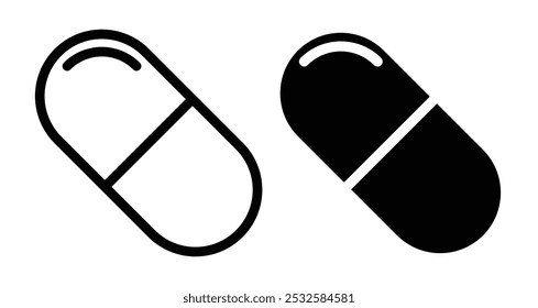 Icono de una cápsula de píldora, que simboliza productos farmacéuticos, medicamentos o salud.