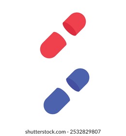 Pílulas de ícone vermelho e azul design único com fundo em branco