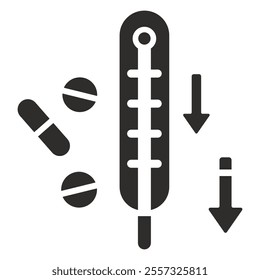 icon of pills for snezheniya temperature, drugs for the treatment of flu, flat vector illustration on a white background