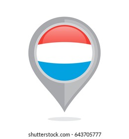 Icon pin illustration with Luxembourg country flag stylized in the circle