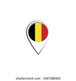 Icon pin illustration, map marker with a stylish Belgium country flag in a circle