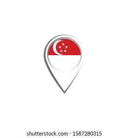 Icon pin illustration, map marker with a stylish Singapore country flag in a circle