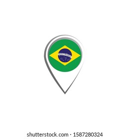 Icon pin illustration, map marker with a stylish Brazil country flag in a circle