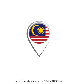 Icon pin illustration, map marker with a stylish Malaysia country flag in a circle