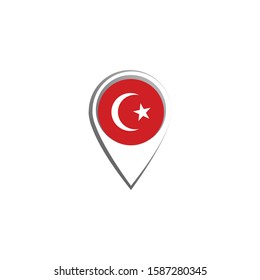 Icon pin illustration, map marker with a stylish Turkey country flag in a circle