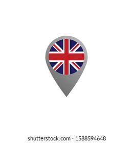 Icon pin illustration, map marker with a stylish United Kingdom country flag in a circle