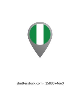 Icon pin illustration, map marker with a stylish Nigeria country flag in a circle