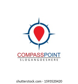 Icon pin illustration, map marker with compass in a circle.