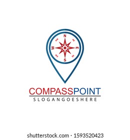 Icon pin illustration, map marker with compass in a circle.