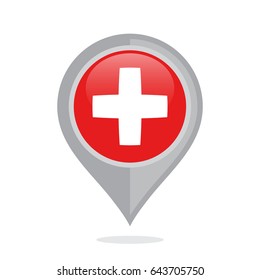 Icon pin illustration with Switzerland country flag stylized in the circle