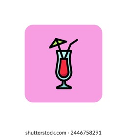 Icon of pina colada glass. Alcohol, straw, umbrella. Cocktail and celebration concept. Can be used for topics like festival, lounge, party.