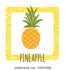 Icon pineapple cute hand-drawn. Vector illustration of a frame with a texture.