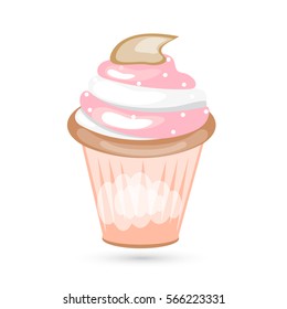Icon pink cake on a white background. Valentine's Day