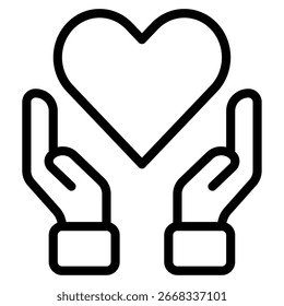 Icono de un corazón rosa entre manos levantadas, ideal para campañas promocionales, de Diseño web y sociales.