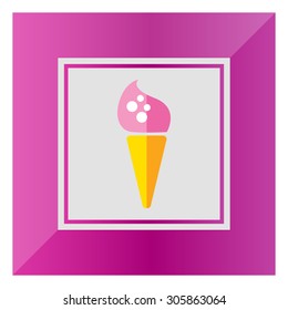 Icon of pink ice cream in waffle cone