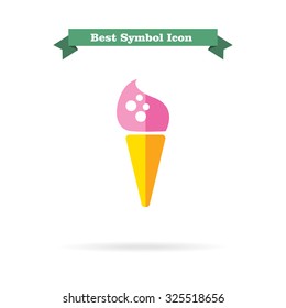 Icon of pink ice cream in waffle cone