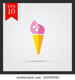 Icon of pink ice cream in waffle cone