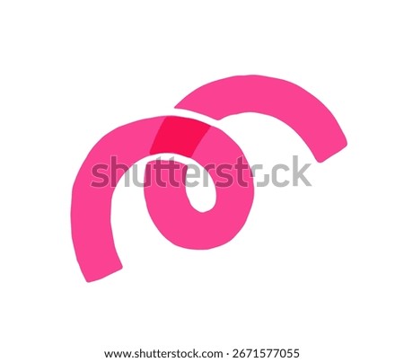 Icon of pink loop in doodle style. Abstract curved line, funny stylized curl. Crooked scribble, figure with cute twisted shape. Flat isolated hand drawn vector illustration on white background