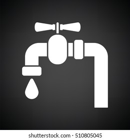 Icon of  pipe with valve. Black background with white. Vector illustration.