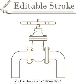 Icon Of Pipe With Valve. Editable Stroke Simple Design. Vector Illustration.