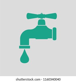 Icon of  pipe with valve. Gray background with green. Vector illustration.