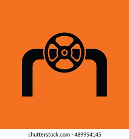 Icon of Pipe with valve. Orange background with black. Vector illustration.