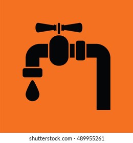 Icon of  pipe with valve. Orange background with black. Vector illustration.