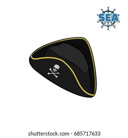 Icon of pirate hat in isometric style on white background. Isolated image in cartoon style. Vector illustration