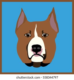 Icon with pit bull terrier dog. Vector illustration in flat style.