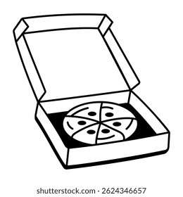 Eine Ikone einer Pizzakiste im Doodle-Stil
