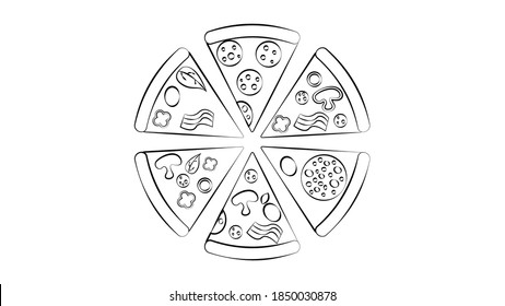Icon Pizza in flat style isolated on white background. Food silhouette. Vector illustration.