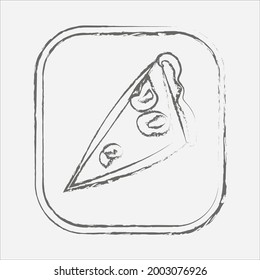 An icon with a pizza in a frame on a white background. Abstract image. Stock vector illustration.