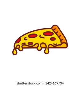 Icon Pizza isolated. Food silhouette. Pizza slice with melted cheese and pepperoni. Cartoon sticker in comic style with contour. Decoration for greeting cards, posters, patches, prints for clothes.