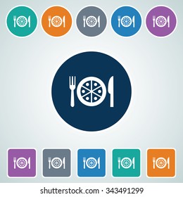 Icon of Pizza in Multi Color Circle & Square Shape. Eps-10.